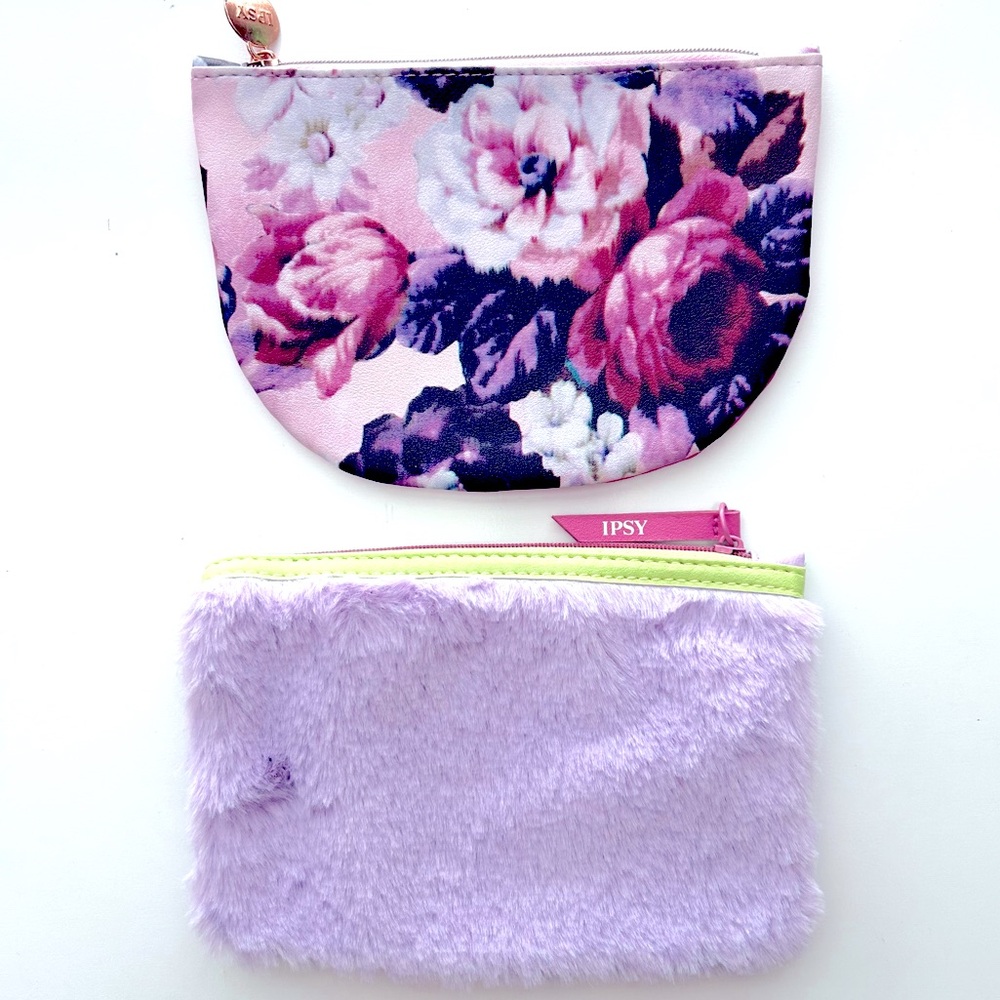 NWOT Set of 2 Chic Vibrant Cosmetic Makeup Bag Case Pouch Floral & Soft Lavender